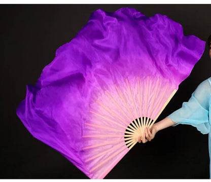 Chinese Classical Dance Hand Fan Large Yangko Dancing Silk Fan Lengthened Gradient Color Foldable Fans Performance Props
