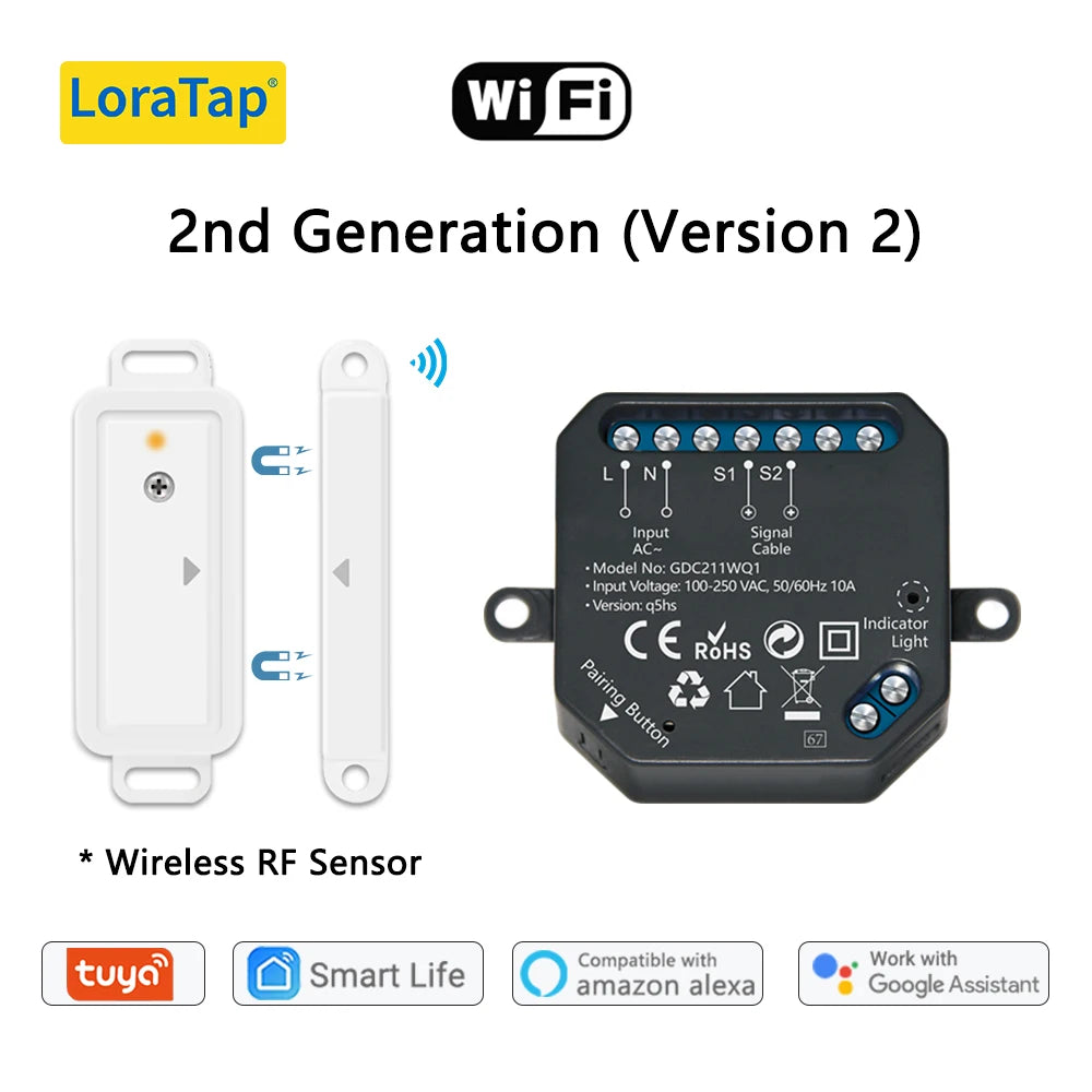 LoraTap Tuya Smart Life Garage Door Sensors Opener Controller WiFi Switch Alexa Opening Home Remote Control Contact Voice