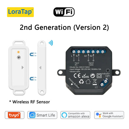 LoraTap Tuya Smart Life Garage Door Sensors Opener Controller WiFi Switch Alexa Opening Home Remote Control Contact Voice