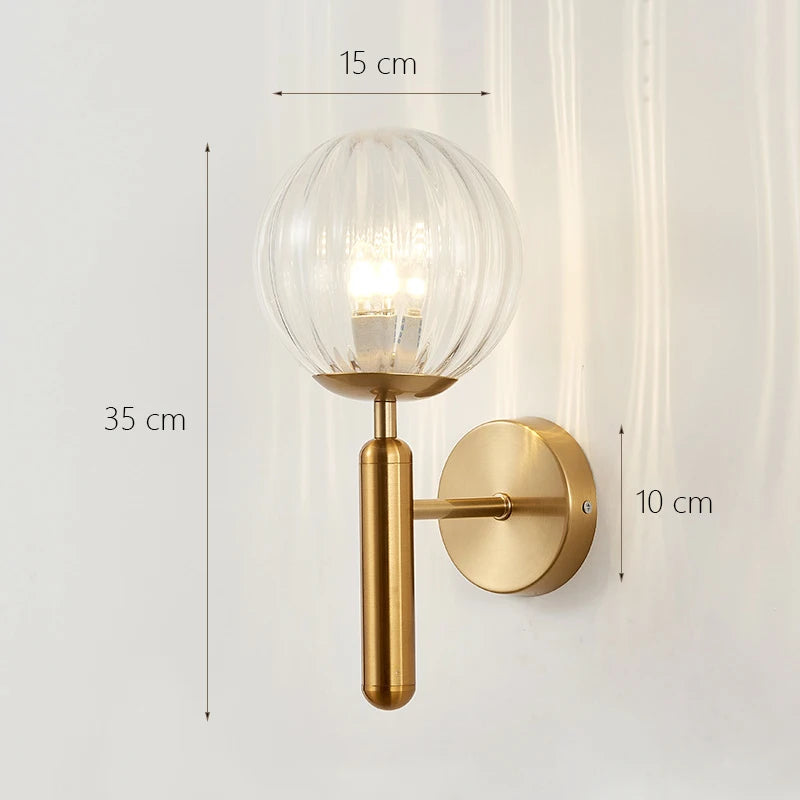 Decorative Modern Wall Lamp with Glass Shade Bedside Bedroom Loft Design Up Down Iron Led Wall Lights Gold for Home Mirror E27