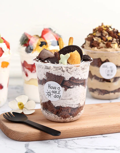 50pcs 360ml Disposable Plastic Cups With Lid Transparent Salad Cup DIY Dessert Bowl Container For Bar Cafe Home Party Supplies