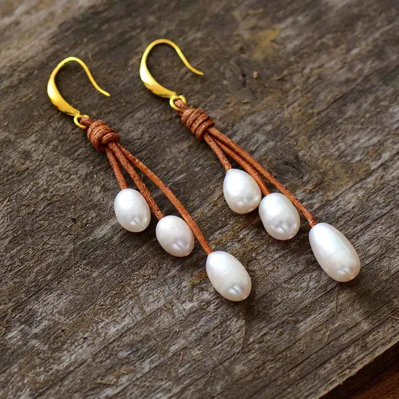 Pearl Earrings Natural Freshwater Pearls Leather Earring Designer Pearl Female Jewelry Drop Ear Ring Women Gift