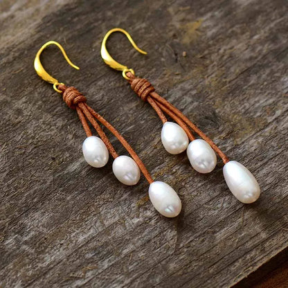 Pearl Earrings Natural Freshwater Pearls Leather Earring Designer Pearl Female Jewelry Drop Ear Ring Women Gift