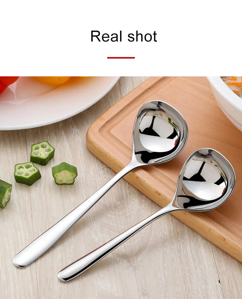 Korean Stainless Steel Thickening Spoon Creative Long Handle Hotel Hot Pot Spoon  Soup Ladle Home Kitchen Essential Tools h2