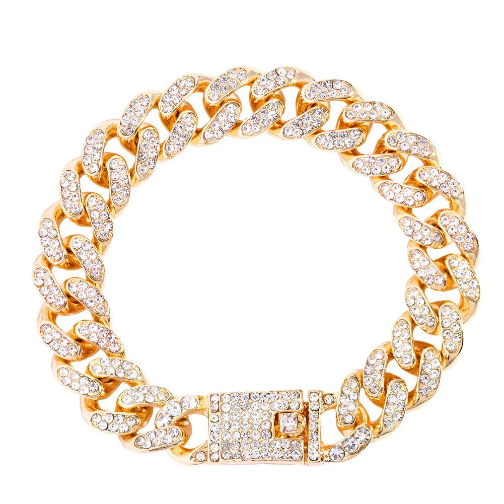 Iced Out Rhinestone Cuban Link Chain Bracelet for Women Luxury Bling Crystal Cuban Chunky Bracelets Men Punk Hip Hop Jewelry