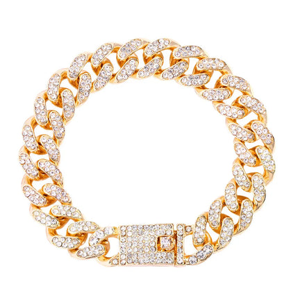 Iced Out Rhinestone Cuban Link Chain Bracelet for Women Luxury Bling Crystal Cuban Chunky Bracelets Men Punk Hip Hop Jewelry