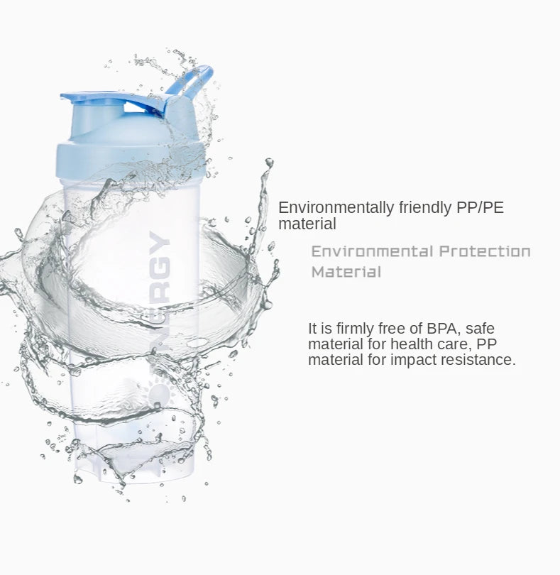 Portable Shaker Bottle with Stirring Ball, Perfect for Protein Shakes and Pre-Workout, Water Bottles without BPA, 500 ml, 700ml