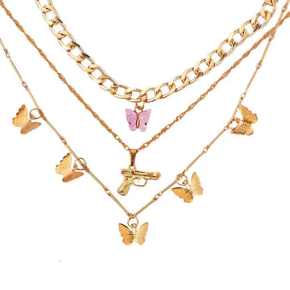 New Multi Layer Butterfly Dragon Charms Crystal Necklaces For Women Punk Golden Angel Letter Clavicle Chain Hiphop Gifts Jewelry