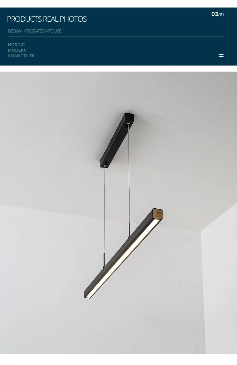 One word minimalist dining room chandelier modern long strip dining table lamp luxury dining room bar table lamp office light