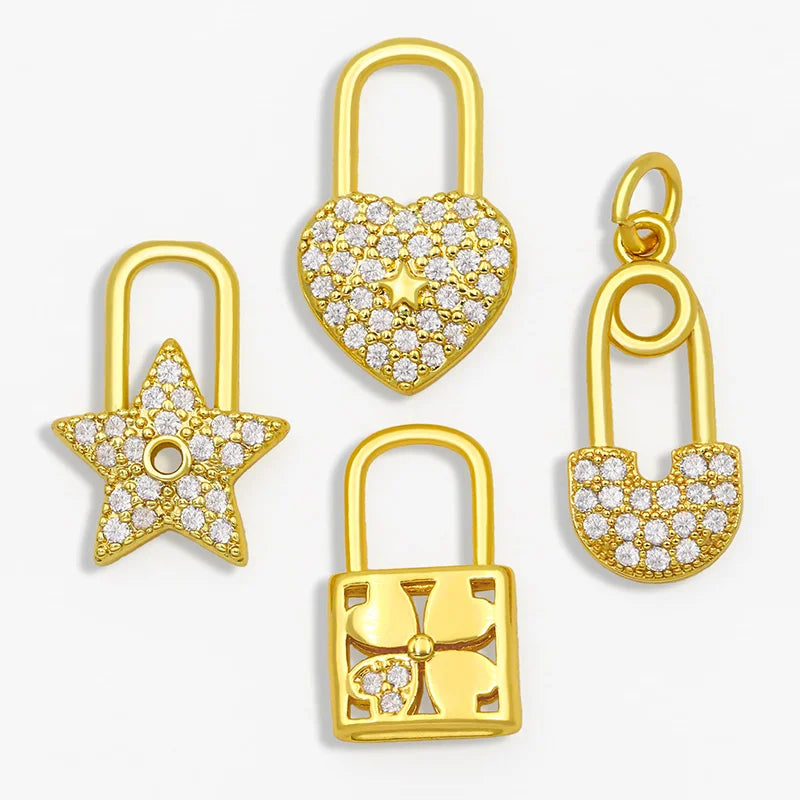 Clearance DIY Cubic Zirconia Small Lock Star Pandent Supplies For Handmade Heart Pendant Jewelry Making Accessories pdta144