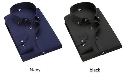 High Quality Men's Long Sleeve Shirt Dress Casual Solid Color Routine Fit Design Business Male Social Shirts White Blue Black