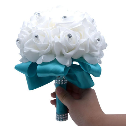 rosa flor Beautiful White Ivory Bridal Bridesmaid Flower Wedding Bouquet Artificial Flower Rose Bouquet Crystal Bridal Bouquets