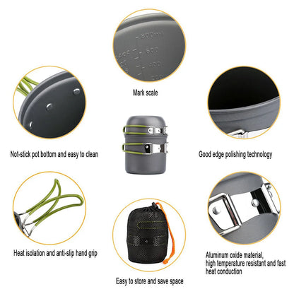 Camping Cookware Kit with Stove Outdoor Cooking Set with Knife Fork Spoon Outdoor Pot Travel Tableware Kitchen Hiking Picnic BBQ