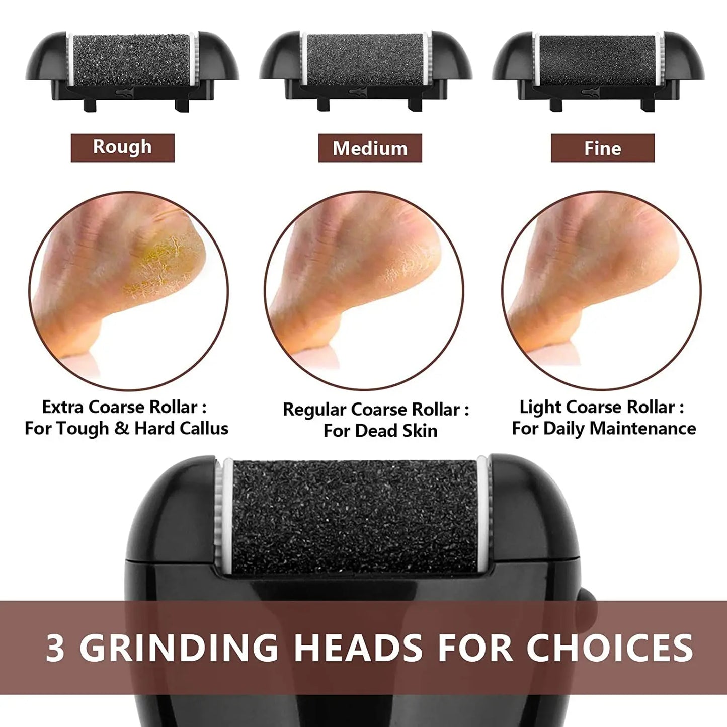 6 Pcs Foot Care Tool Heads Hard Skin Remover Refills Replacement Rollers for Cracked Heels Calluses and Dead Skin Black