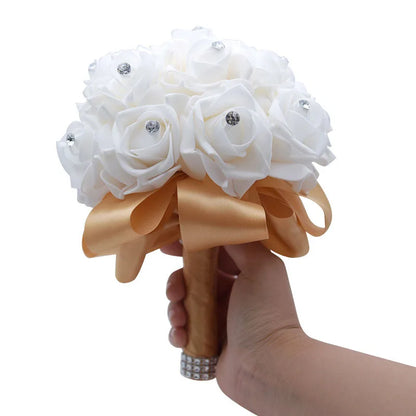 rosa flor Beautiful White Ivory Bridal Bridesmaid Flower Wedding Bouquet Artificial Flower Rose Bouquet Crystal Bridal Bouquets