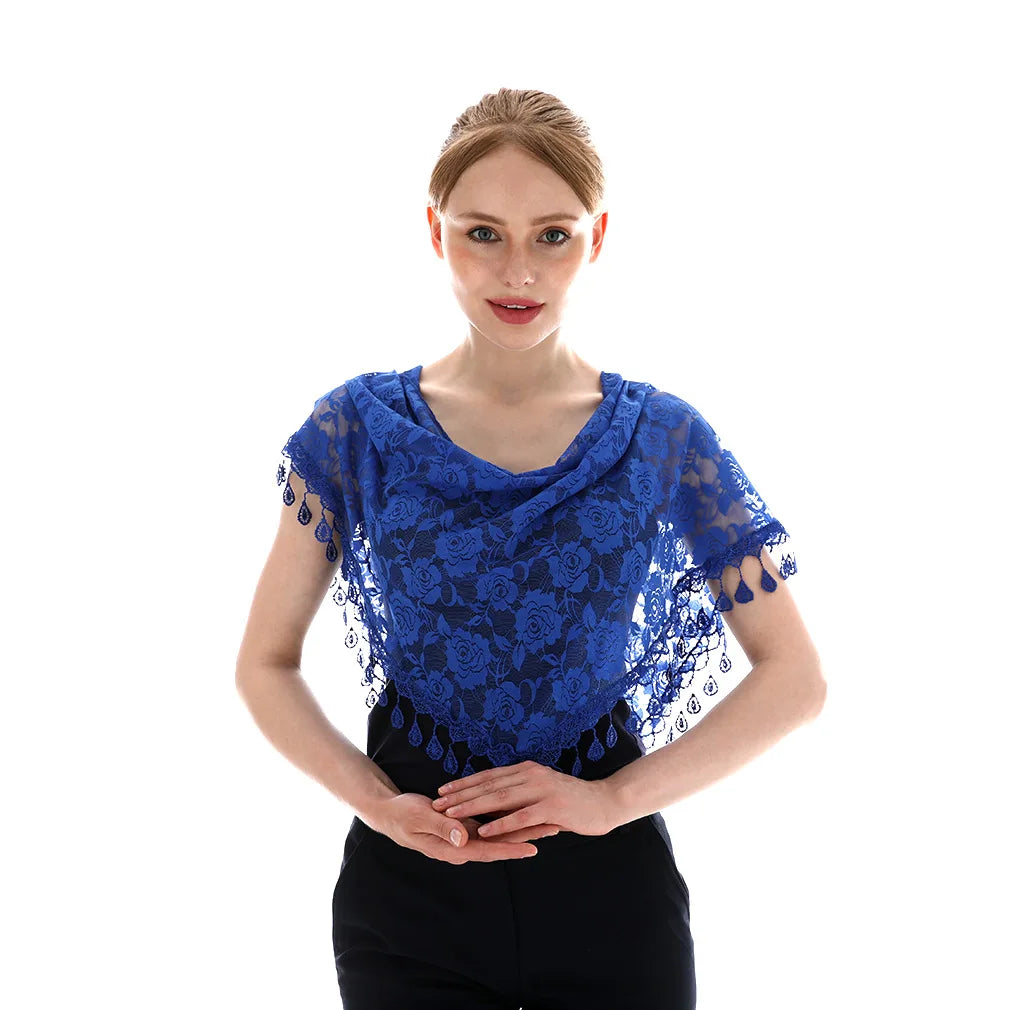 Embroidered Triangle Scarf For Church Shawl Catholic Church Prayer Shawl Sheer Floral Spanish Mantilla Lace Veil Wedding Cape