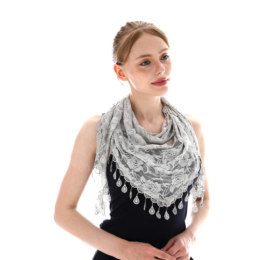 Embroidered Triangle Scarf for Church Shawl Catholic Church Prayer Shawl Sheer Floral Spanish Mantilla Lace Veil Wedding Cape