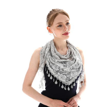 Embroidered Triangle Scarf for Church Shawl Catholic Church Prayer Shawl Sheer Floral Spanish Mantilla Lace Veil Wedding Cape