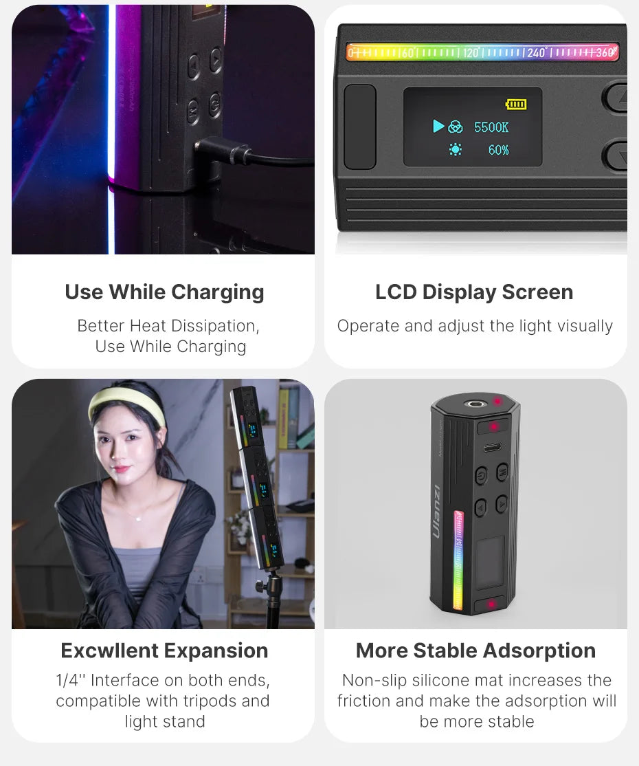 Ulanzi i-Light Handheld Light Stick RGB Led Video Light 2500-9000K Photography Light Rgb Ice Light Tube Light for Youtube Live