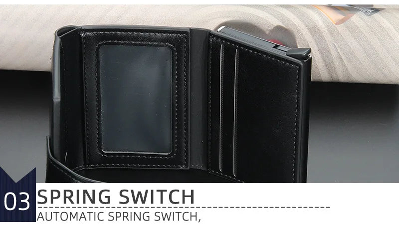 RFID Blocking Protection Men ID Credit Card Holder Wallet Leather Metal Aluminum Business Bank Card Case CreditCard Cardholder