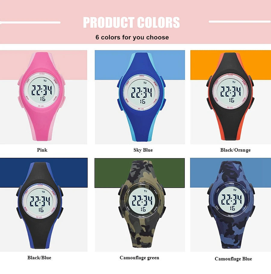 OHSEN Kids Digital Sport Watches 50M Waterproof Electronic Wristwatch Stop Watch LED Clock Children Watch For Boys Girls