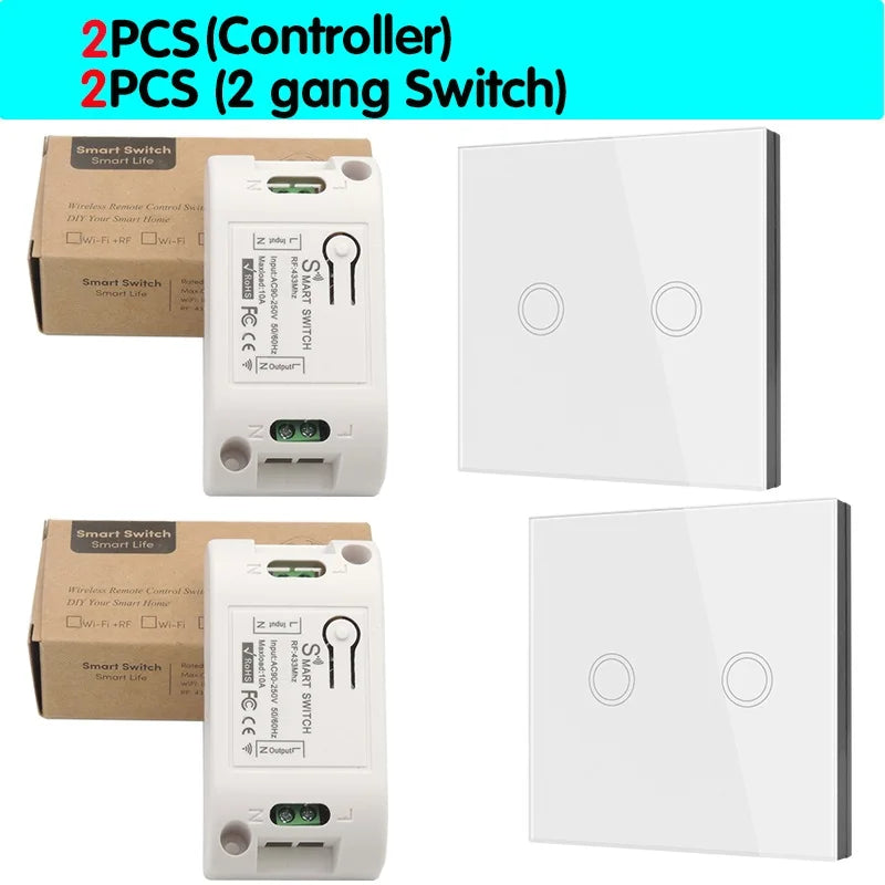 Smart Home Touch Light Switch Led Wireless 86*86 Remote on Off Wall Switch AC 110V 220V 10A Receiver 1/2/3gang for Ceiling Lamp