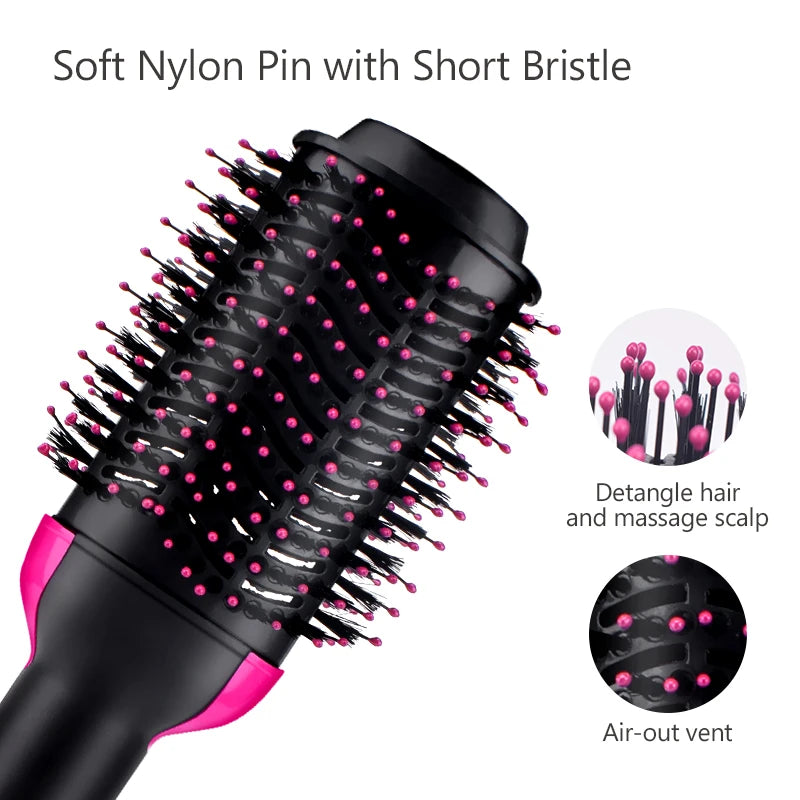 One Step Hair Dryer and Volumizer Round Hot Air Brush 3 in 1 Anti-Scald Negative Ion Hair Straightener Brush Comb Curler Styler