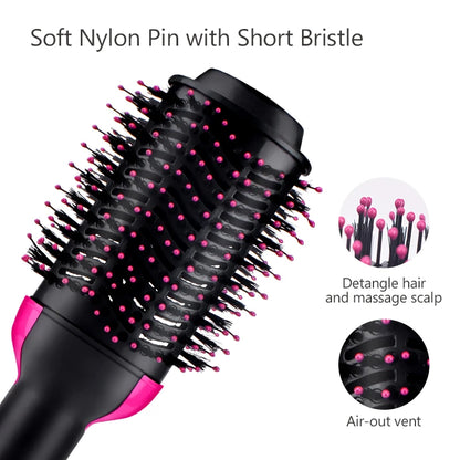 One Step Hair Dryer and Volumizer Round Hot Air Brush 3 in 1 Anti-Scald Negative Ion Hair Straightener Brush Comb Curler Styler