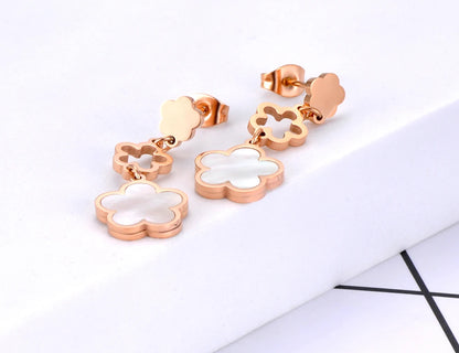 Trendy Stainless Steel White Shell Plum Flower Bohemia Party Earrings For Women Original Design Jewelry kolczyki