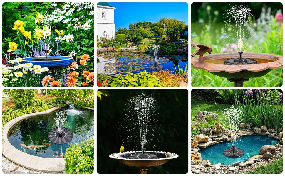 1.5W Solar Fountain Pump, with 6 nozzles Solar Bird Bath Fountain, Water Pump Floating Fountains Suitable for Ponds