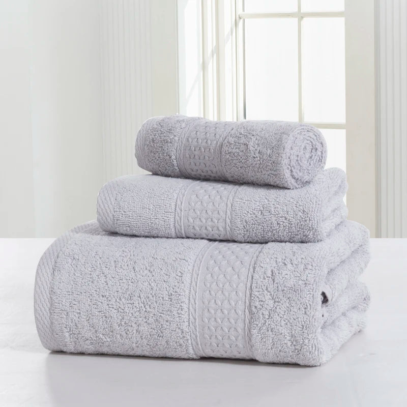 Towel Set 100%Cotton Terry Cloth Face+Bath+Hand Towels for Home Hotel Bath Room Adult Kids, 70*140cm Grey White Beach Towel
