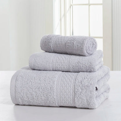 Towel Set 100%Cotton Terry Cloth Face+Bath+Hand Towels for Home Hotel Bath Room Adult Kids, 70*140cm Grey White Beach Towel