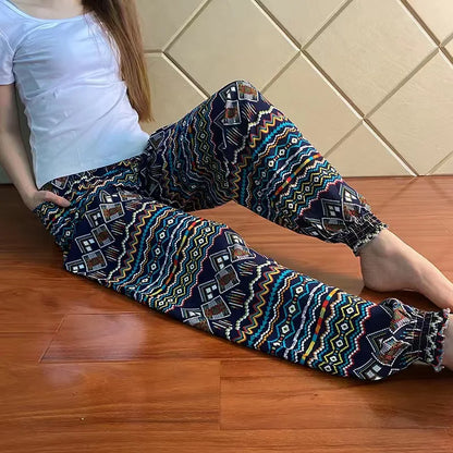 Women's Casual Print Palazzo Pants, Loose Sleep Pyjama Pants, Wide Leg, Thin Shorts, Cropped Pants, Summer Outdoor, ouc1143
