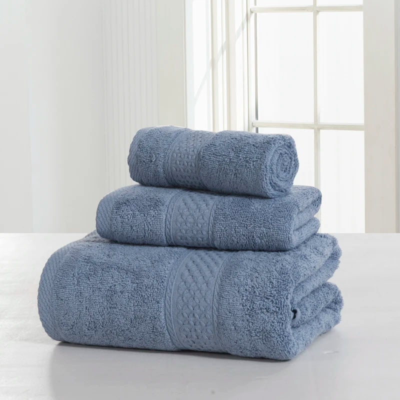 Towel Set 100%Cotton Terry Cloth Face+Bath+Hand Towels for Home Hotel Bath Room Adult Kids, 70*140cm Grey White Beach Towel