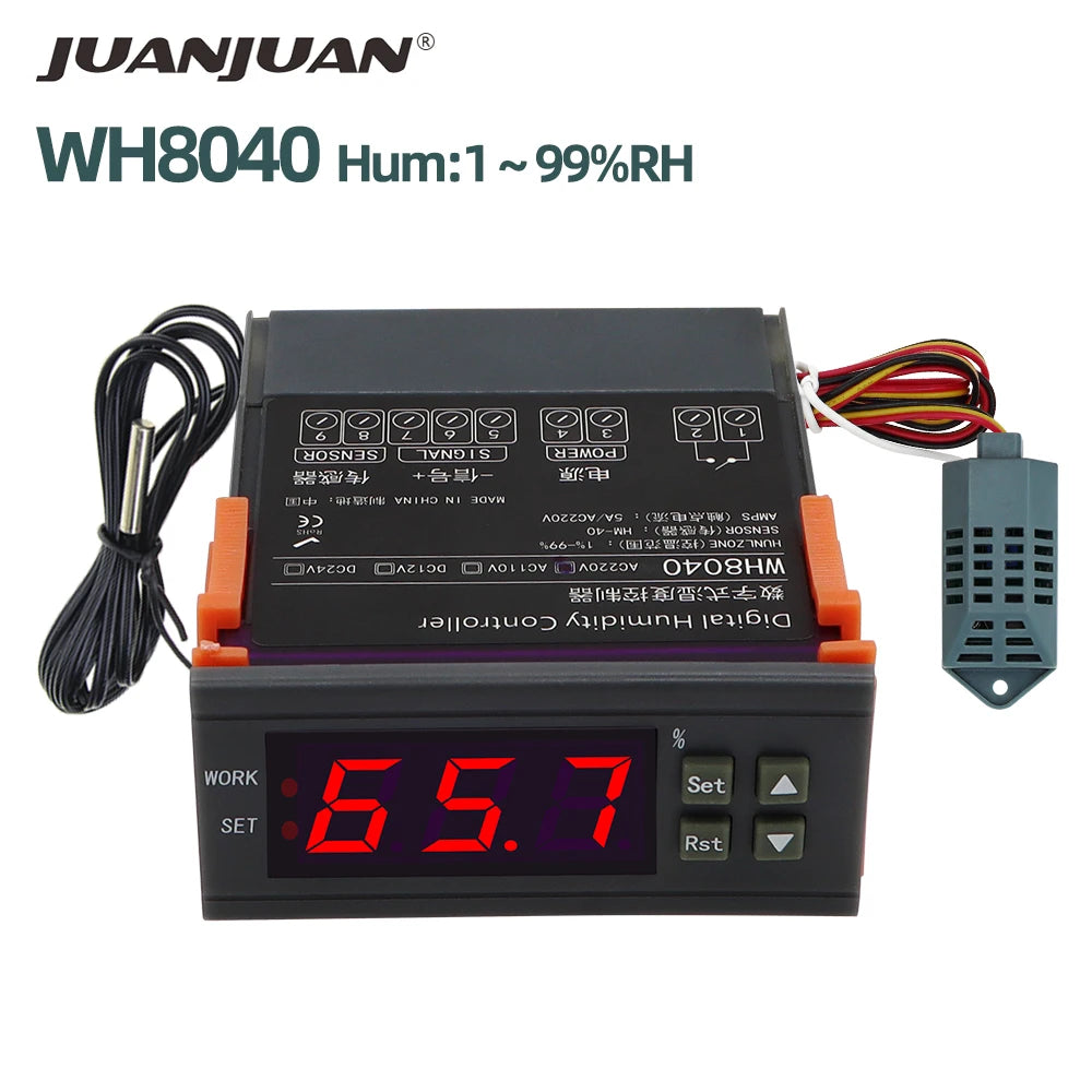 WH8040 Temperature&Humidity Controller 1% ~ 99% Air Refrigeration Thermostat for Home Fridge Lab Cooler 12V/24V/220V
