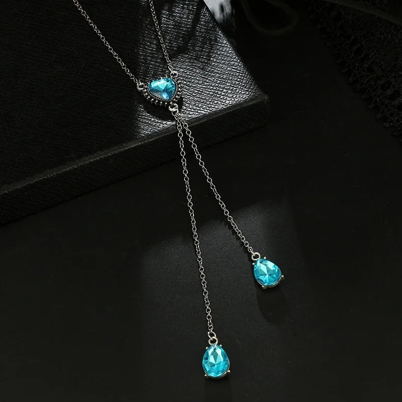 Delysia King Temperament Geometric Blue Crystal Sweater Chain Women Trendy Heart Long Necklace