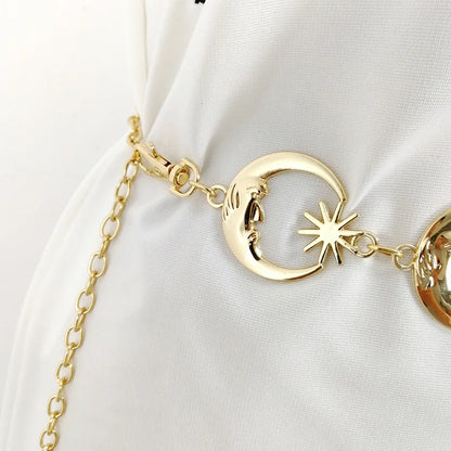 Unique Harajuku Style Fashion Sexy Ladies Moon Sun Metal Belt Retro High Waist Chain Personality Clothing Accessories Jewelry