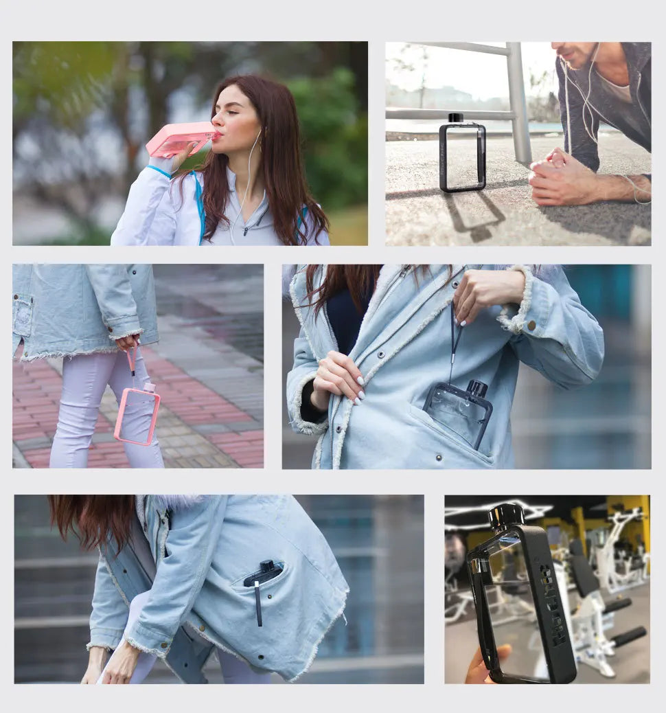 Plastic Flat Bottle for Water Portable Fit in Handbag Free BPA Easy Carry Transparent Bottle DIY Flask Easy to Carry Free Ship