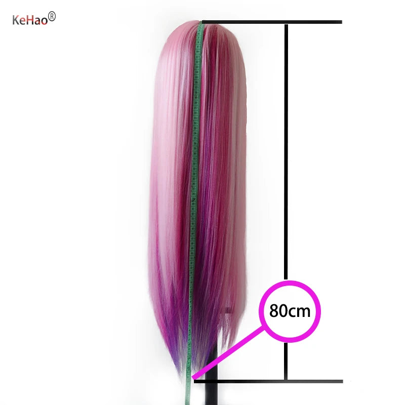 Training head with colorful hair 80cm very long synthetic hair for braiding hairstyle doll Head hairdressing head mannequin