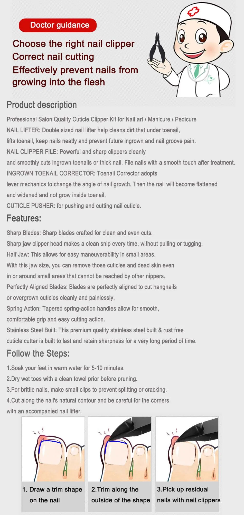 Toe Nail Clippers Remove Dead Skin Nail Correction Nippers Ingrown Toenail Cuticle Scissor Edge Cutter Thick Pedicure Care Tool