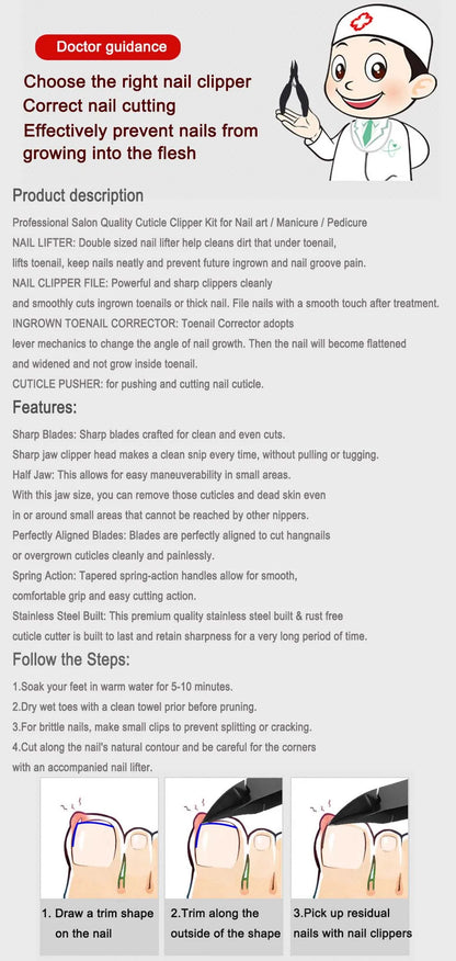 Toe Nail Clippers Remove Dead Skin Nail Correction Nippers Ingrown Toenail Cuticle Scissor Edge Cutter Thick Pedicure Care Tool