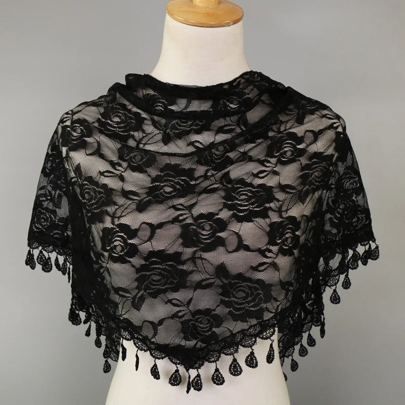 Embroidered Triangle Scarf For Church Shawl Catholic Church Prayer Shawl Sheer Floral Spanish Mantilla Lace Veil Wedding Cape