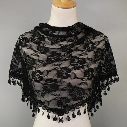 Embroidered Triangle Scarf For Church Shawl Catholic Church Prayer Shawl Sheer Floral Spanish Mantilla Lace Veil Wedding Cape