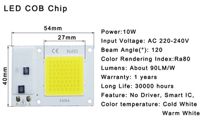 LED Chip 10W 20W 30W 50W COB Chip LED Lamp 220V 240V No Need Driver for Flood Light Spotlight Lampada DIY Lighting