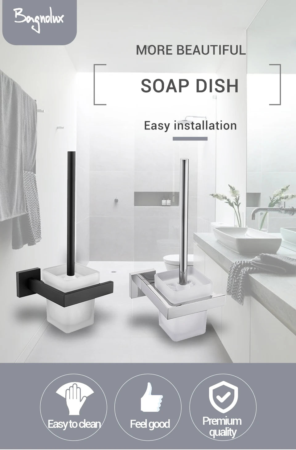 Black Stainless Steel Square Wall-mounted Bathroom Accessories Toilet Brush