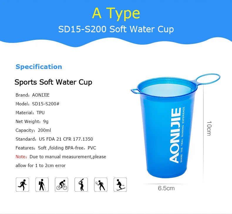 AONIJIE Soft Flask Water Bottle Folding Collapsible Water Bags TPU Free For Running Hydration Pack Waist Bags SD09/10 250/500ml