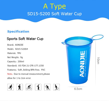 AONIJIE Soft Flask Water Bottle Folding Collapsible Water Bags TPU Free For Running Hydration Pack Waist Bags SD09/10 250/500ml