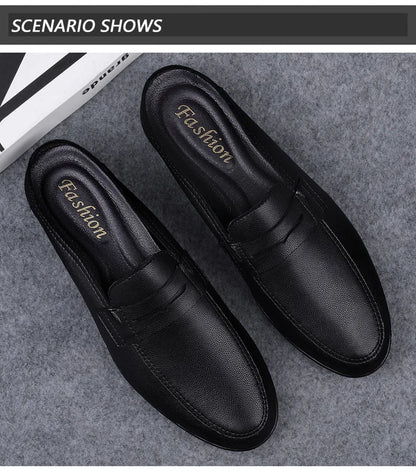 Quality Men Slippers Leather Men Mules Half Shoe Loafers Moccasins Outdoor Non-slip Black Beach Sandals Slides Zapato Hombre