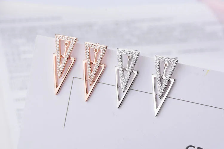 New in 925 Sterling Silver Double Triangle Zircon Stud Earrings For Women Luxury Jewelry Novelties 2023 Trend to Sell
