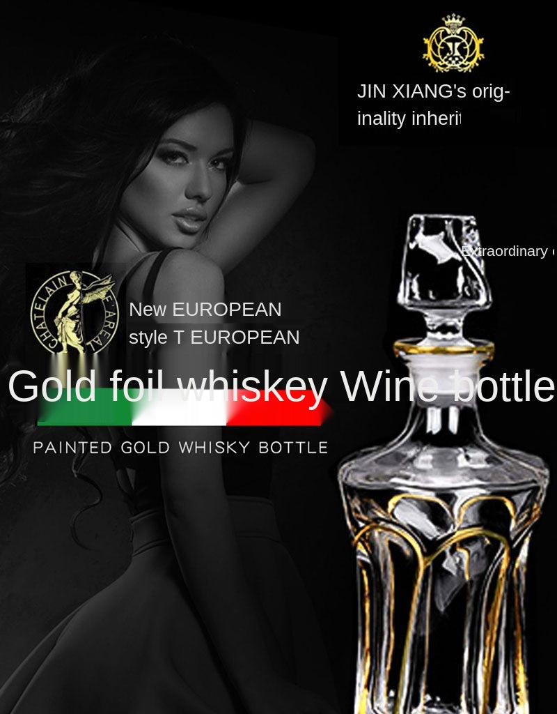 Crystal Glass Red Wine Decanter Foreign Wine jug Drawing Gold line Whisky Bottle liquor Dispenser wine jug